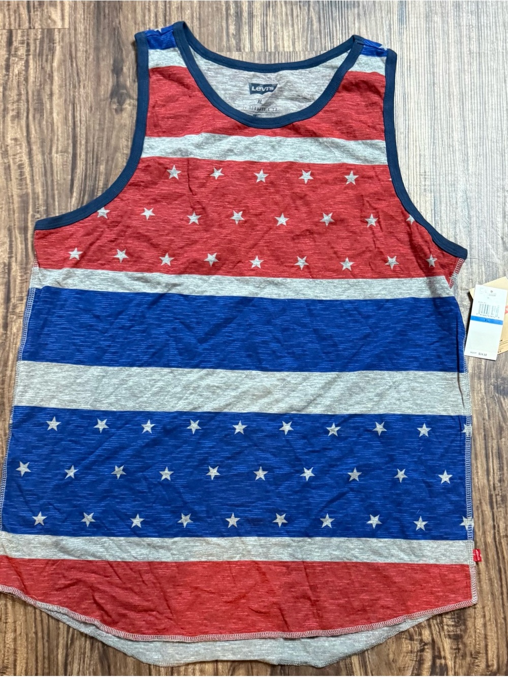 Levi's Men’s XL Tank Top USA American Flag Stars Stripes Red Blue Gray NWT